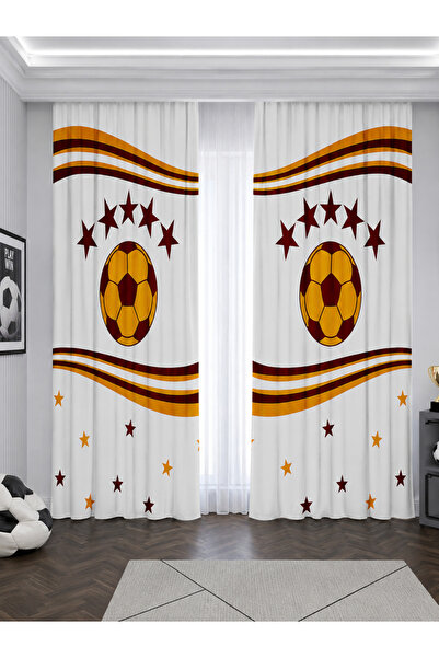 HOMESSA Taraftar Sarı Kırmızı Futbol Toplu Çift Kanatlı Fon Perde