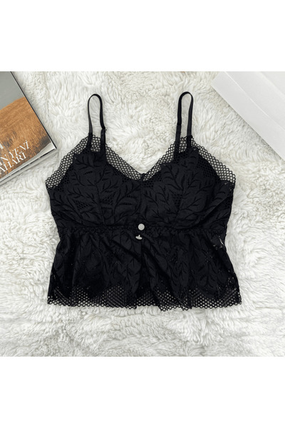Elaram Women's Leaf Patterned Lace Bralet - Strappy Ribbed