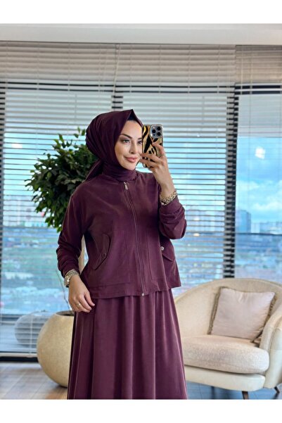 ALANURMODA 4484 طقم تنورة مع جيب أمامي بسحاب بلون البرقوق