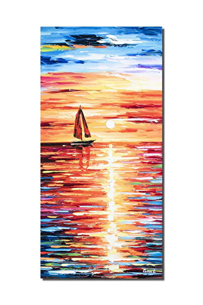 artnova Ръчно рисувана морска картина, Ветроходна лодка на залез, 80x40см, ма...