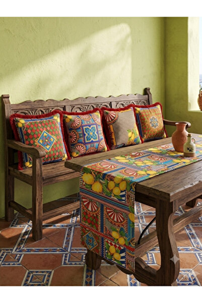 KEDİ Amalfi Runner and 4 Tufted Cushion Cover Set