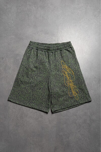 Crupt Studio Green Leopard Script Men's Shorts Jorts