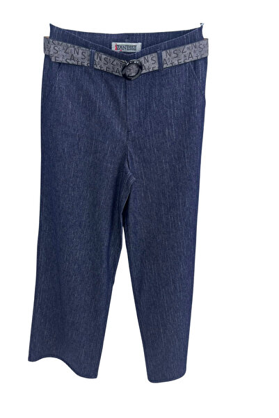 ZANESSI Plus Size Women's Lycra Striped Fabric Pants with Belt