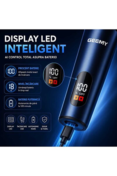Geemy Aparat de Ras Electric și Trimmer 3 în 1 GM-8105, Display LED, Reîncărcare USB, Trimmer Barbă și Contur, Trimmer Nas și Urechi, Acumulator Reîncărcabil, Utilizare Fără Fir