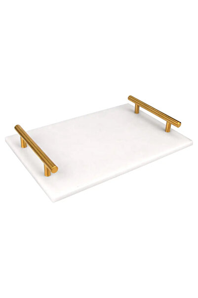 Adeem White Marble Rectangular Tray with Gold Handles 30*19