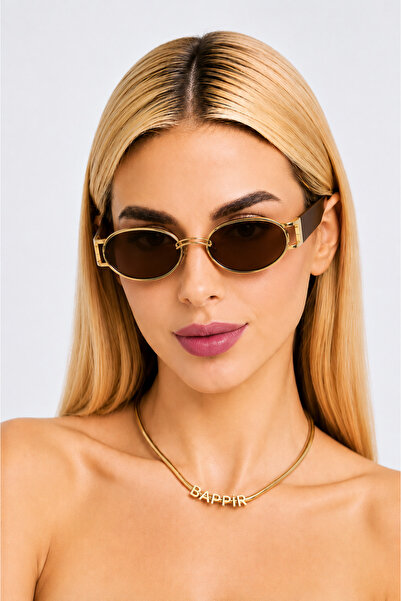 BAPPİR Oval Metal Frame Women's Sunglasses Uv Protection Coffee Frame