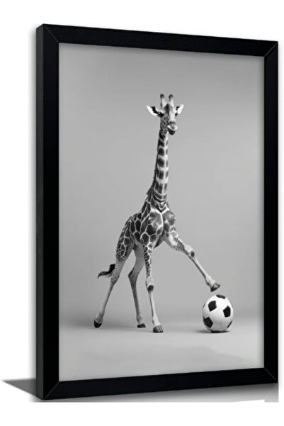 HOME MODE 20x30 cm Black Floating Frame Wall Art | Soccer Giraffe Playing Foo...