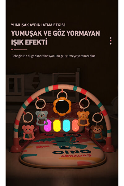 TOHA Piyanolu Oyun Halısı Sevimli Dinozor Tasarımlı Işıklı Müzikli Aktivite H...