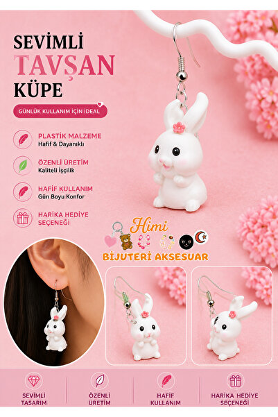himi bijuteri aksesuar Rabbit Cheerful Cute Animal Figured Dangle Earrings Li...