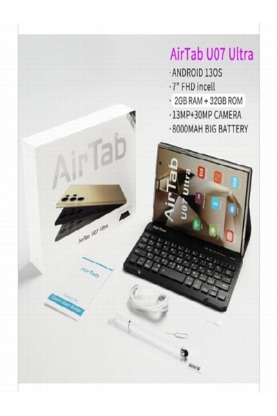 AİRTAB جهاز لوحي U07 Ultra بشاشة 7 بوصات يعمل بنظام أندرويد 13 - ذاكرة وصول عشوائي 16 جيجابايت، تخزين 1 تيرابايت، كاميرا 30 ميجابكسل، بطارية 8000 مللي أمبير، معالج سريع، يشمل قلم وشاشة لمس ولوحة مفاتيح، جهاز لوحي ذكي مدمج للعمل والدراسة والترفيه