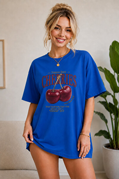 FECCY Premium Cheries Unisex Oversize Women's T-Shirt Cotton Oversize T-Shirt
