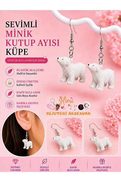 himi bijuteri aksesuar Polar Bear Tiny Cheerful Cute Animal Figured Dangle Ea...