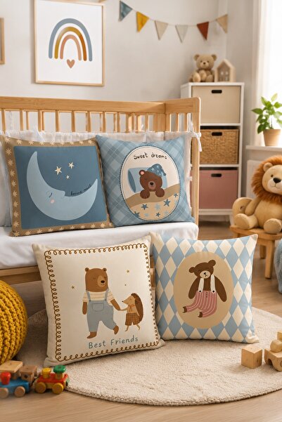 EVPANYA Sleepy Bear Patterned 4-Piece Children's and Baby Pillowcase Set