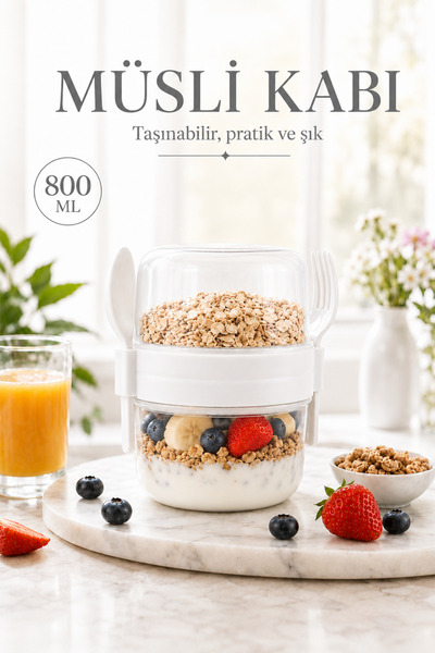Sariva Home 800 ml Dual Compartment Muesli and Yogurt Container, Granola Cont...
