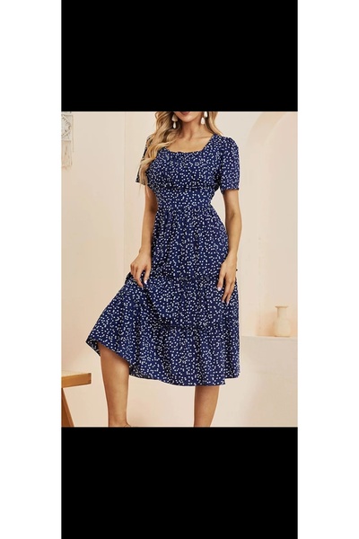 Modayazar Viscose Midi Length Pleated Gathered Summer Dress
