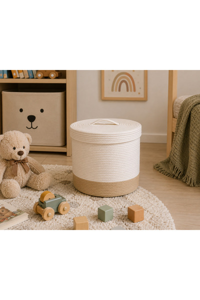 Berçak Home Wicker Basket with Lid 24X24 cm – Decorative Toy & Laundry Organi...
