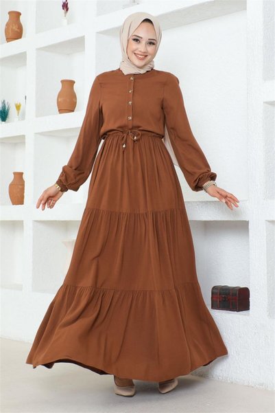 Mestore Waist-Tied Viscose Dress Taba