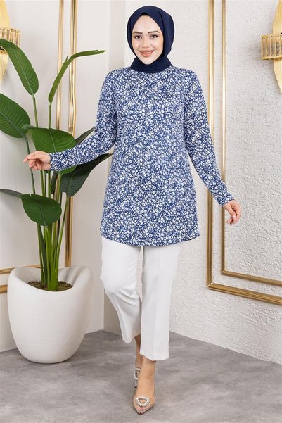 Generic Brand Patterned Hijab Tunic Dark Blue