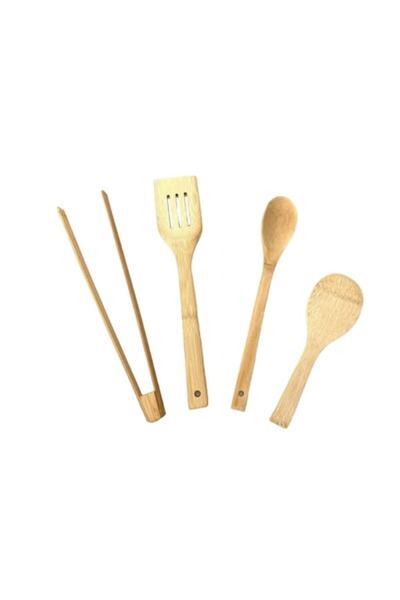 Next ®   Set de 4 ustensile ecologice din bambus, 2 linguri rotunjite, 1 spat...