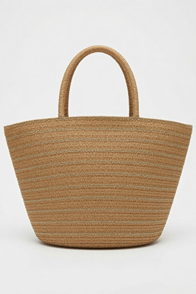 Mollycrush Women's Camel Straw Large Size Beach Bag |   Sim Detailed Beach an...