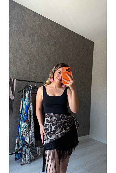 L&C Collection Leopar Püsküllü Asimetrik Kesim Pareo Alt