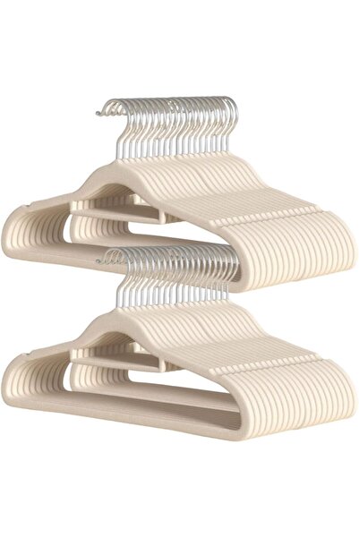 festive Velvet Clothes Hangers,360 Degree Rotatable Hook, Beige 43 cm, Set of 30