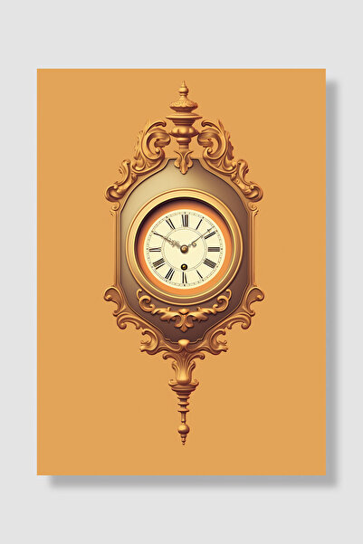 Luna Marissa Minimalist Poster Altın Rengi Antika Duvar Saati Vintage Duvar D...