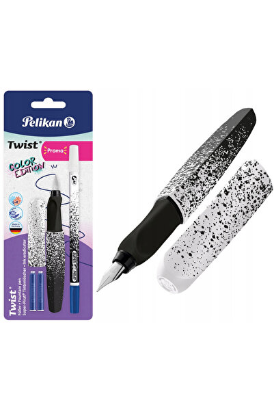 Pelikan Stilou Twist Negru-Alb, Ergonomic, pentru Dreptaci si Stangaci, cu Co...