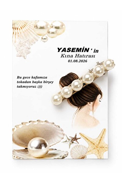 tlyca 50 adet Düğün nişan kına İsme Özel kartlı inci toka