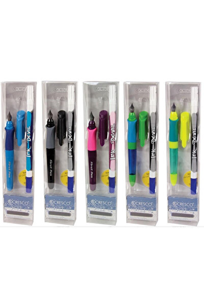 CRESCO Stilou scolar Cresco, cu radier, 6 rezerve incluse, Multicolor, 1 buc