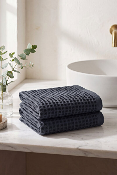 vivamaison Waffle Hand Towel Face Towel Set of 2 100% Cotton 50X70 cm Quick D...