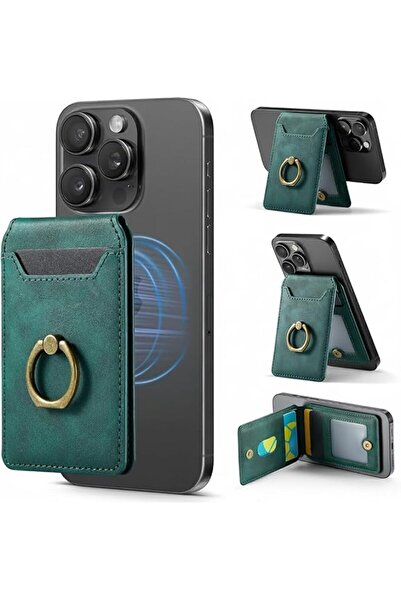 Generic Mag-Safe Wallet, Magnetic Vegan Leather Card Holder with Ring Kicksta...