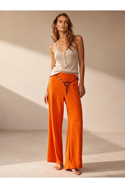 Punta Otantik Pts3454 Wide Leg Silva Pants with Drawstring Belt Orange