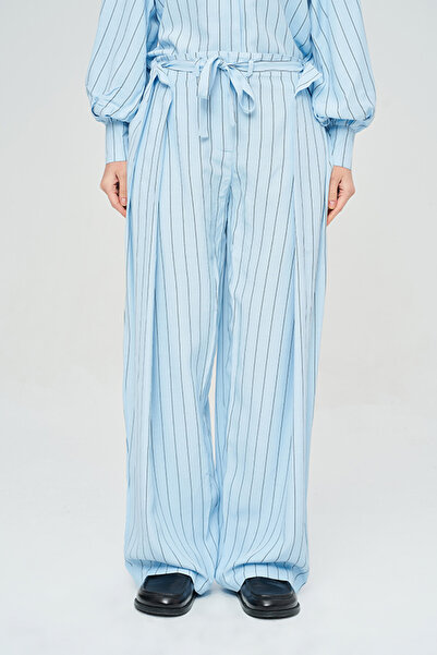 Orfeo Negro Women's Striped Patterned Tie-Waist Palazzo Trousers