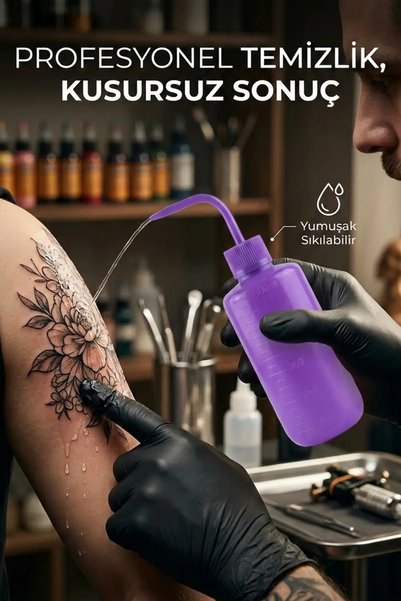 Tattoo Mor Pipet Şişe 500 ml | Dövme Yıkama Piset Şişesi