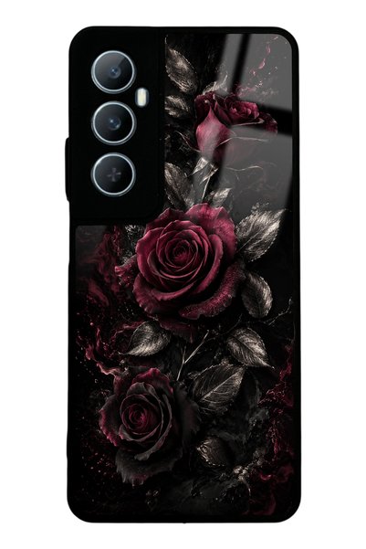 Spoyi Realme C65 Obsidian Burgundy Roses Design Glossy Phone Case
