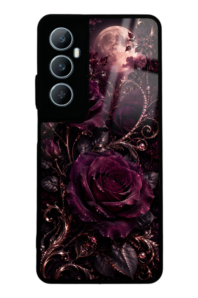 Spoyi Realme C65 Moonlit Burgundy Rose Design Glossy Phone Case