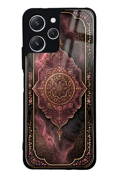 Spoyi Xiaomi Redmi 12 Glossy Phone Case with Rosewood Ottoman Medallion Design