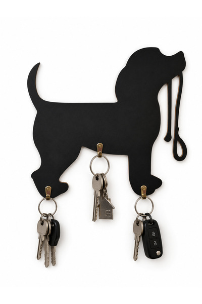 MARLITH HOME Anahtar Askısı Tasmalı Köpek Figürlü Ahşap MDF Duvar Askılığı De...