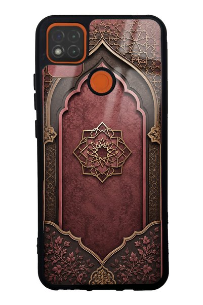 Spoyi حافظة هاتف لامعة بتصميم شعار عثماني باللون العنابي لهاتف Xiaomi Redmi 9C