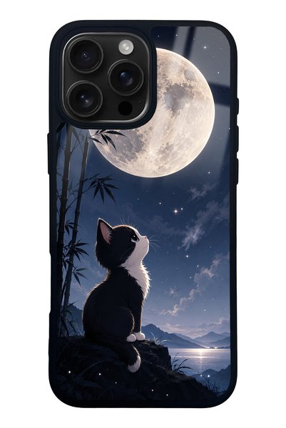Spoyi غطاء هاتف لامع بتصميم Moon Guardian Kitty لهاتف iPhone 16 Pro Max