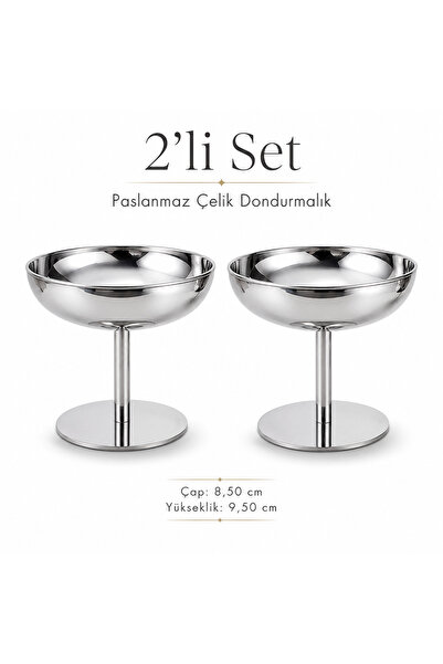Turkco Silver Stainless Steel Footed Ice Cream Bowl Sweet Delight and Fruit P...