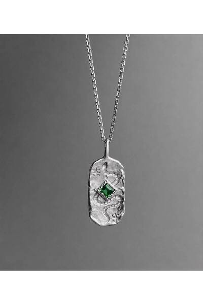 Fjellor SERPENTIS Emerald 925 Ayar Gümüş Yeşil Zirkon Taşlı Yılan Figürlü Erk...