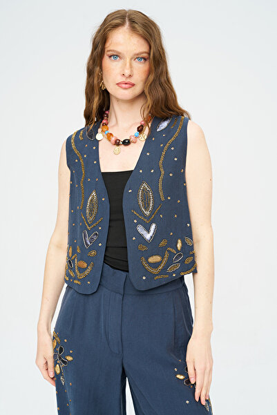 Orfeo Negro Women's Beaded and Sequined Flowy Vest