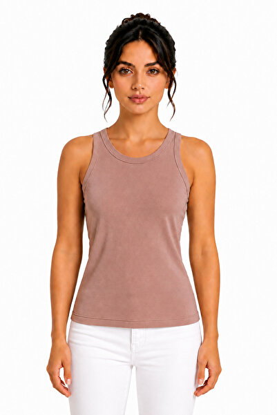 Weweus Milky Brown Viscose Soft Textured Athlete Body T-Shirt 2108