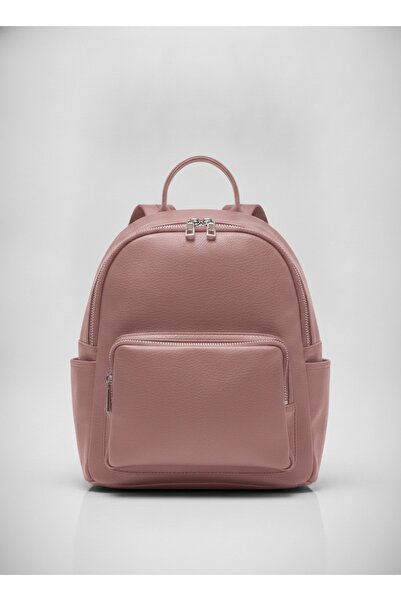 SilviaRosa Rucsac Dama Piele Ecologica, Buzunar Frontal, Roz