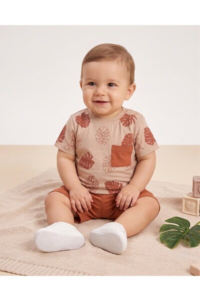 voyyo kids baby Baby Boy Summer Leaf Printed 6-9-12-18-24 Months Shorts T-Shi...