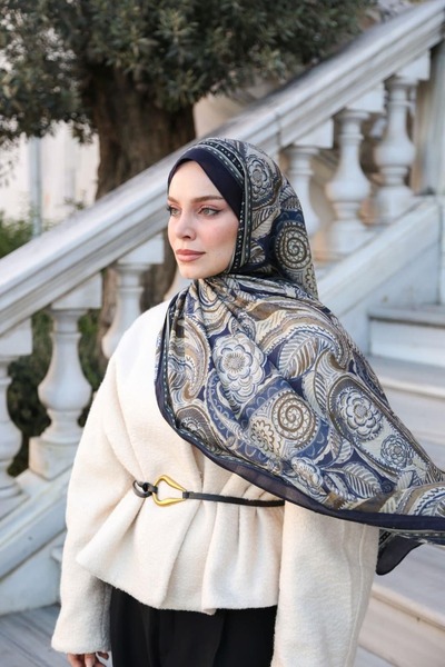 ENRİCO FERRİ Petra Ethnic Pattern Shawl - Navy Blue Pattern 1