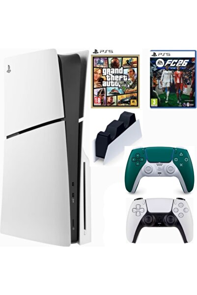 Sony Playstation 5 Slim cdli + 2.kol Dualsense Alpine green + Şarj + FC26 + G...