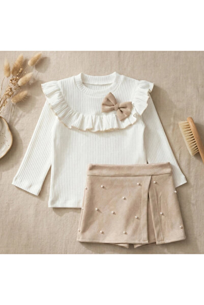 lumia Pearl Scuba Shorts Skirted Long Sleeve Bodysuit Girls' Two-Piece Set